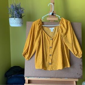 Mustard Blouse with White Dots